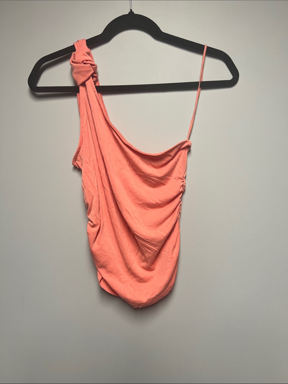 Free People Coral One-Shoulder Draped Tank with Knotted Strap